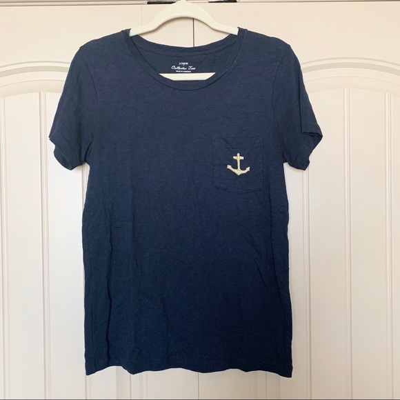 J. Crew Tops - J.Crew Collector Tee Navy Blue with Gold Anchor